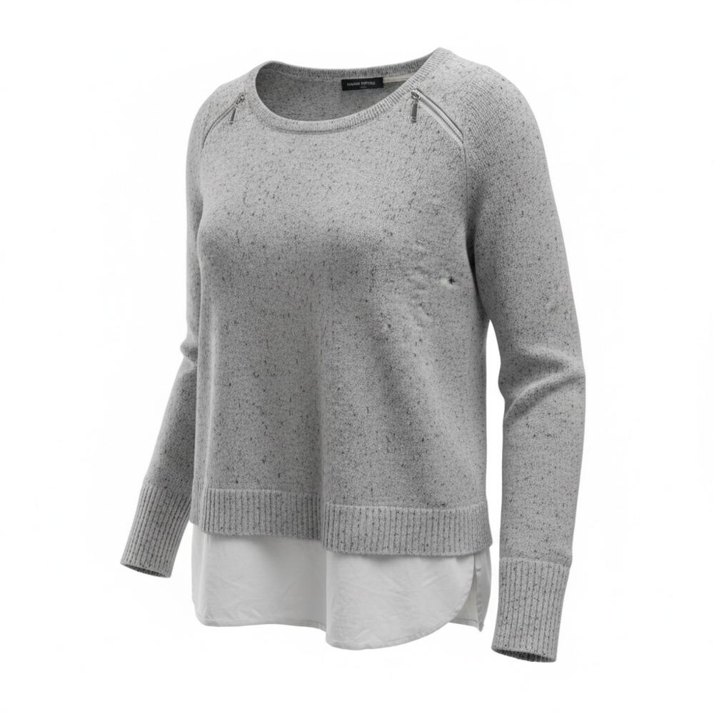Ivanka Trump gray knit sweater with shoulder zippers and layered hem size Medium